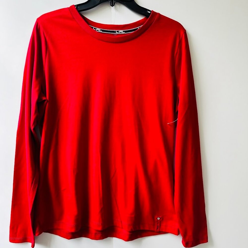 Lauren Ralph Lauren Women LRL Solid Red Blouse Sz Large Colorful Minimalist